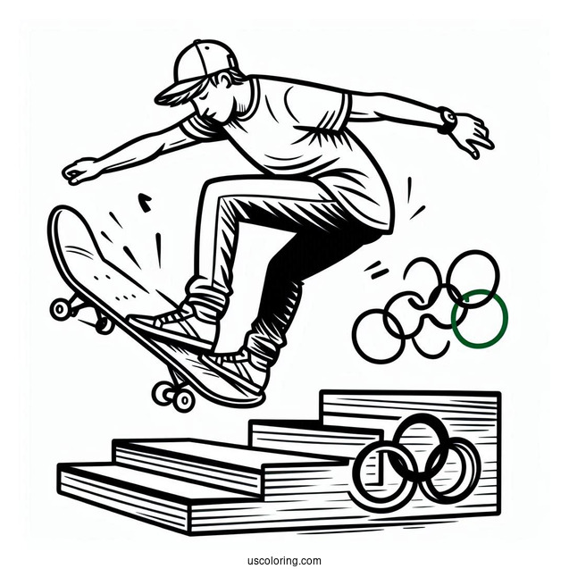 Professional Skateboarding Doing A Trick In The Olympics Coloring Page
