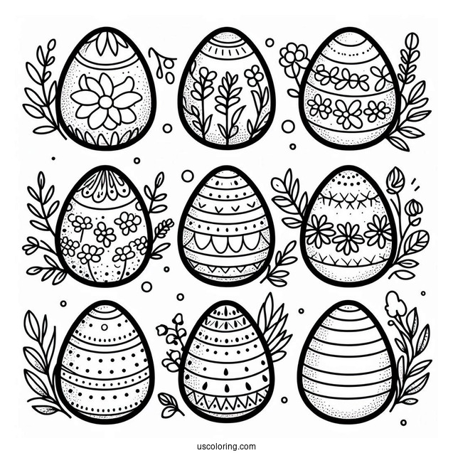 Easy Six Easter Eggs Coloring Page For Preschoolers