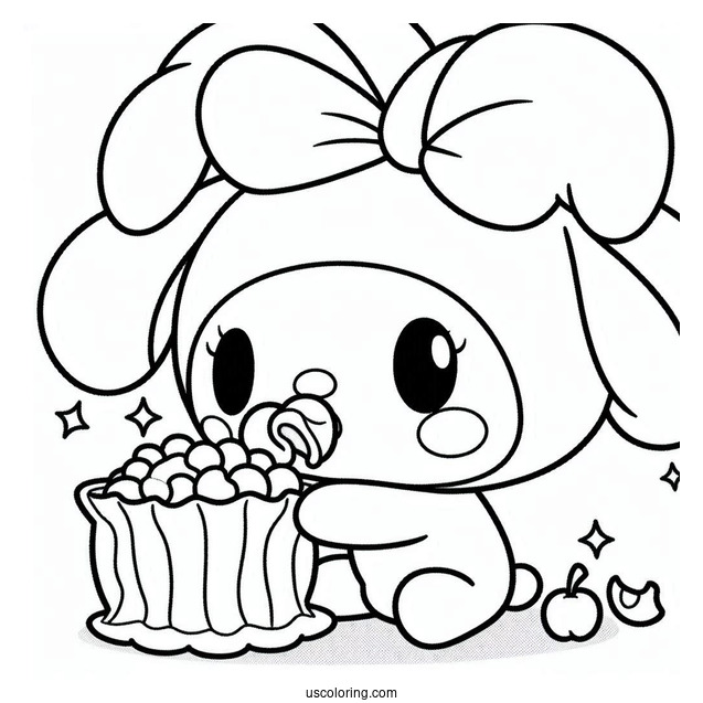 My Melody Coloring Page Feeding Zou Chips