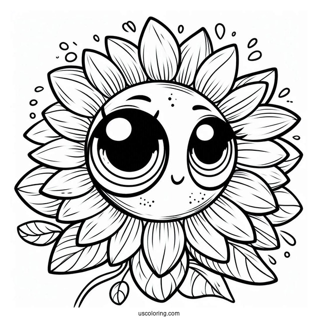 Big Eyed Sunflower Coloring For Kids