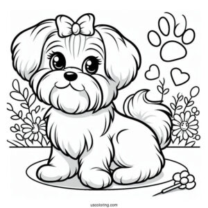 Coloring Sheet Of Maltese Dog With Paw Up