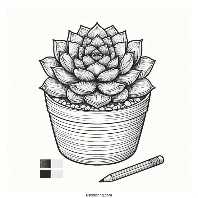 Realistic Succulent Coloring Page In A Flower Pot