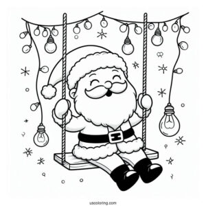 Cute Santa Swinging On Lights To Color