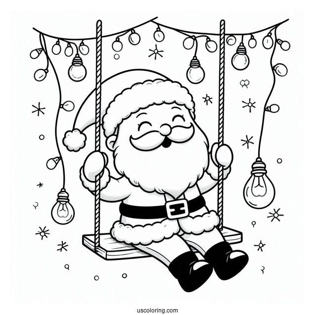 Cute Santa Swinging On Lights To Color