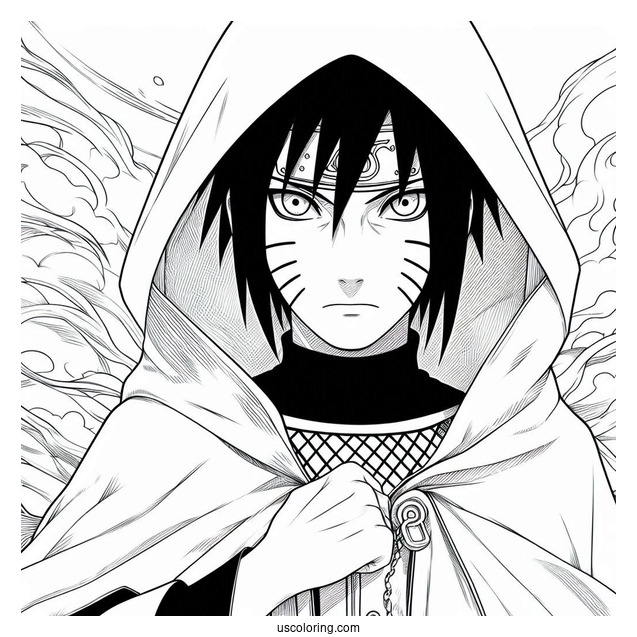 Naruto Coloring Page Of Itachi Uchiha in Akatsuki Cloak
