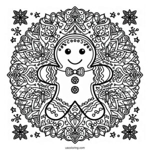 Full Page Gingerbread Christmas Mandala Coloring Page