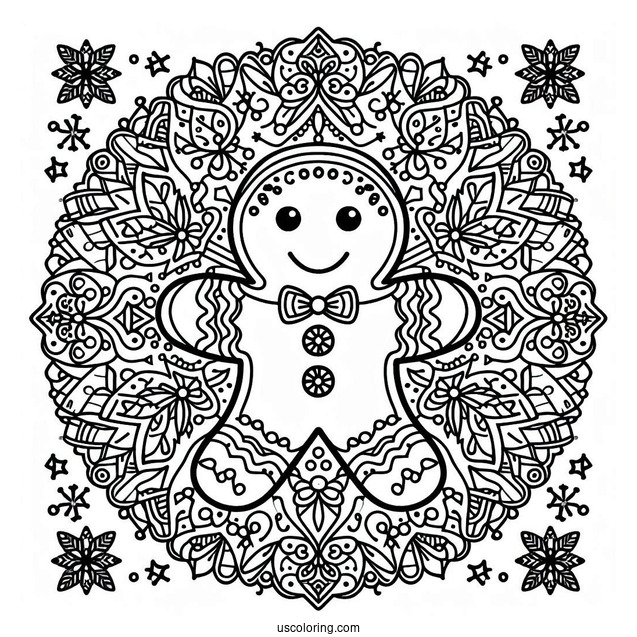 Full Page Gingerbread Christmas Mandala Coloring Page