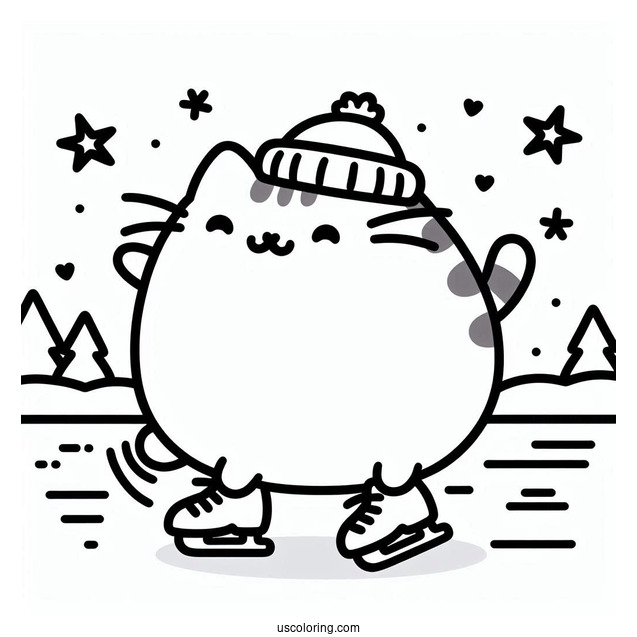 Pusheen Ice Skating During Winter