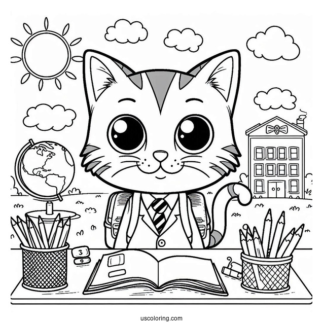 Pete The Cat At School Coloring Page