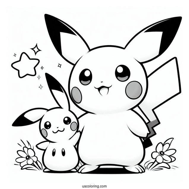 Pichu Coloring Page Holding Mimikyu s Tail