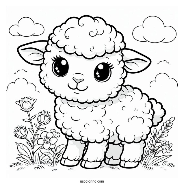 Cute Baby Lamb On Country Side Coloring