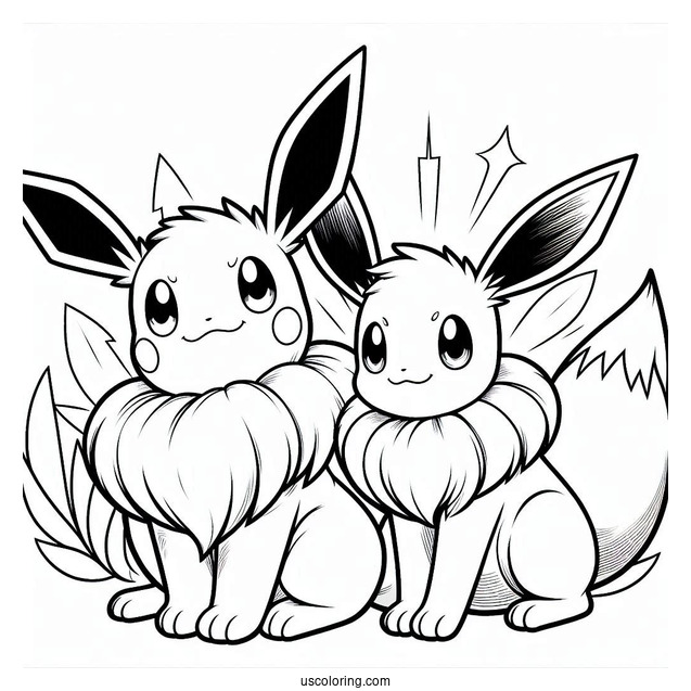 Pikachu And Eevee Coloring In
