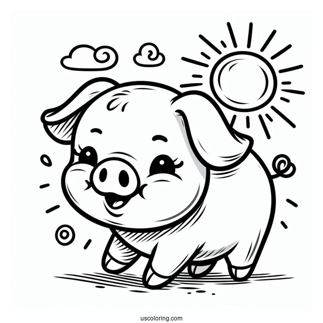 Cute Smiling Pig With a Big Sun