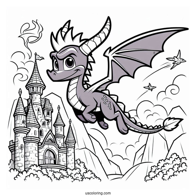 Mighty Sypro Coloring Page Flying In Front Of Castle