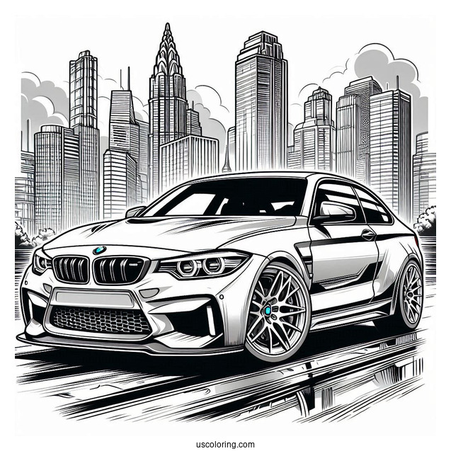 Detailed BMW Coloring Page M2 In City