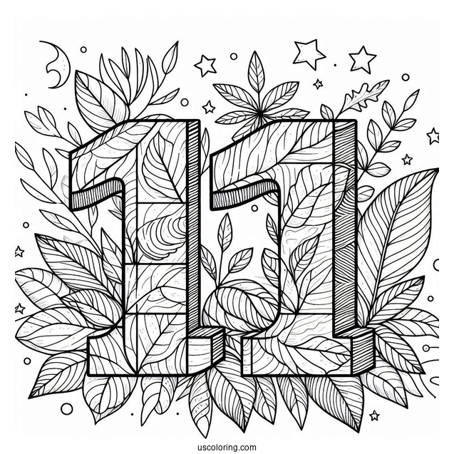Numberblocks Coloring Page 11 With Leaves And Stars