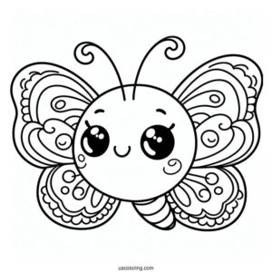 Coloring Sheet of Smiling Cartoon Butterfly