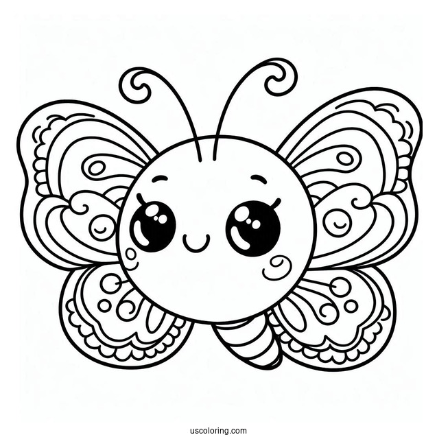 Coloring Sheet of Smiling Cartoon Butterfly