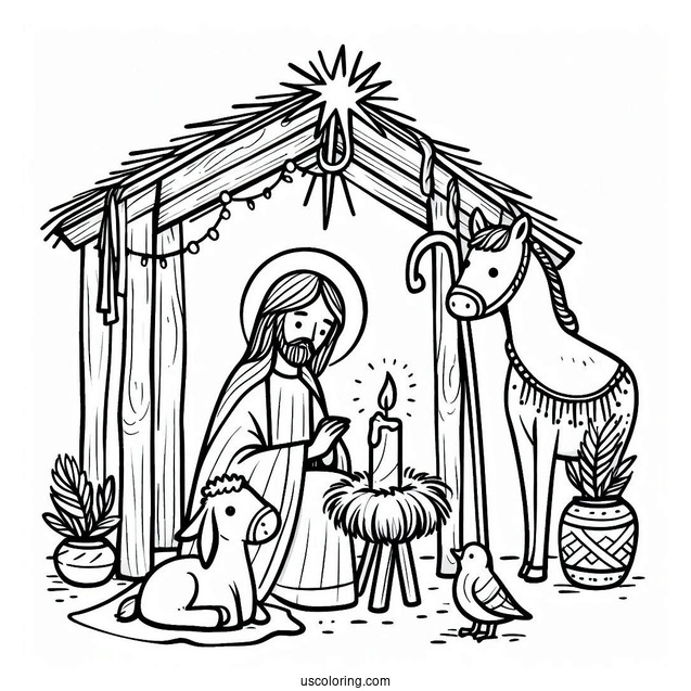 Simple Nativity Coloring Page of Jesus For Preschoolers