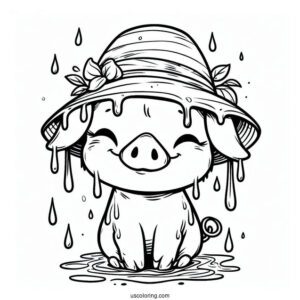 Piglet Coloring Page In A Hat Dripping Wet With Rain