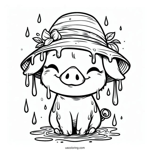 Piglet Coloring Page In A Hat Dripping Wet With Rain