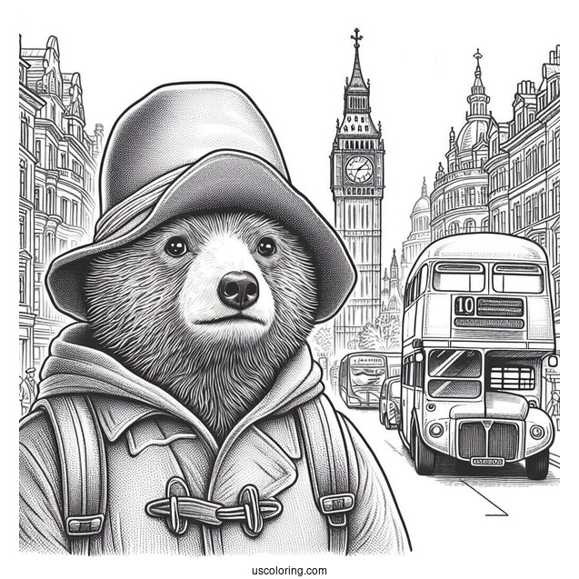 Paddington Coloring Page Bear Staring At A Double Decker In London