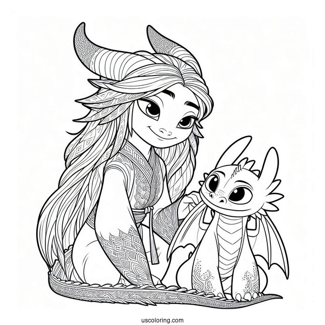 Raya And The Last Dragon Coloring Page Of Detailed Smiling Sisu Outline