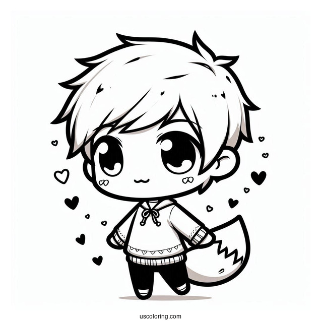 Cute Chibi Boy With Love Heart Tail Coloring Page