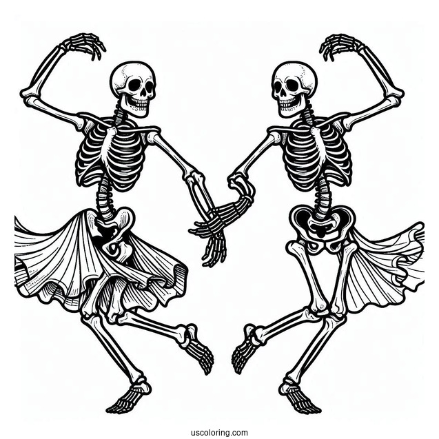 Detailed Adult Skeleton Coloring Page Dancing