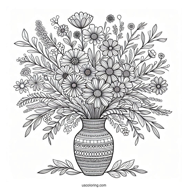 Flower Mandala Coloring Page Vase Full Of Wildflowers
