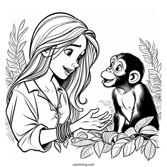 Tarzan Coloring Page Of Jane Talking To A Chimpanzee