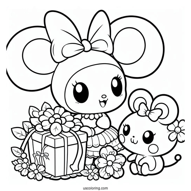 My Melody Coloring Page With Mouse Puppet