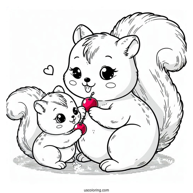 Mother And Son Cartoon Squirrel Coloring Page Eating Cherrie