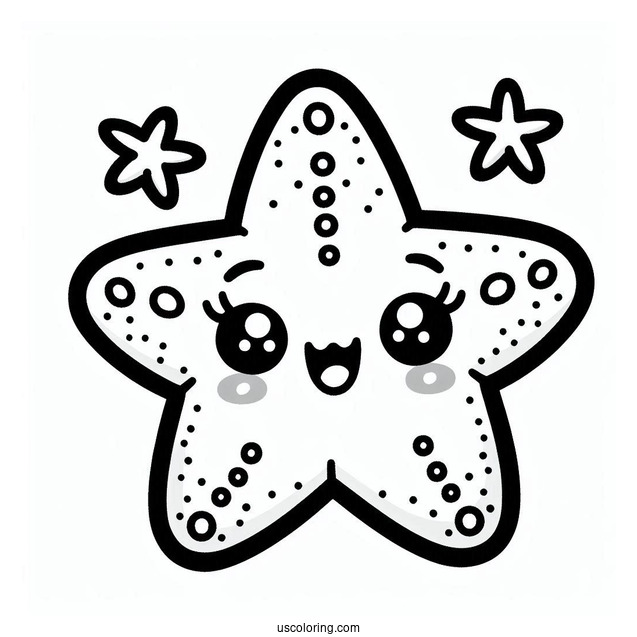 Kawaii Happy Starfish Coloring Page For Preschoolers