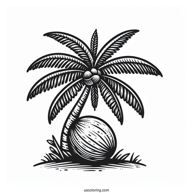 Easy Coconut Coloring Page Tree For Kids