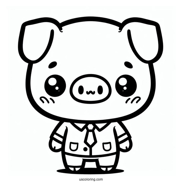 Simple Kawaii Pig Wearing A Shirt Coloring Sheet For Preschoolers