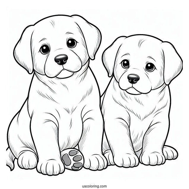 Two Cute Labrador Puppies Coloring Sheet