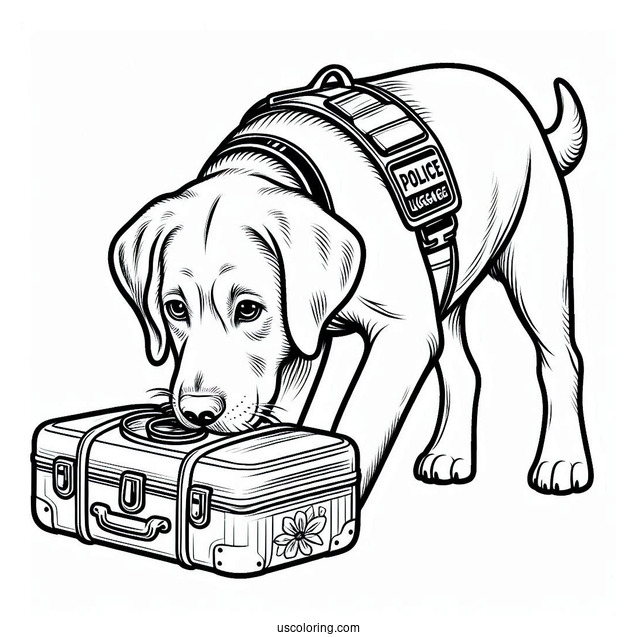 Labrador K-9 Police Dog Sniffing Luggage