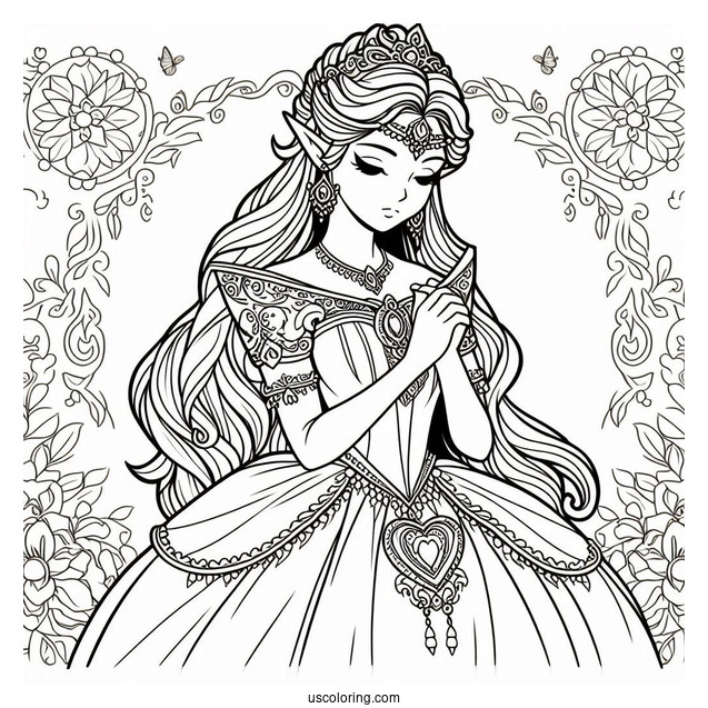 Princess Coloring Page Of Princess Zelda In Gown