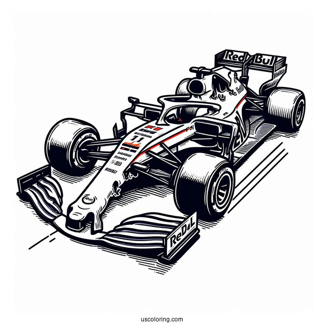 Simple F1 Coloring Page Red Bull Racing Car For Kids