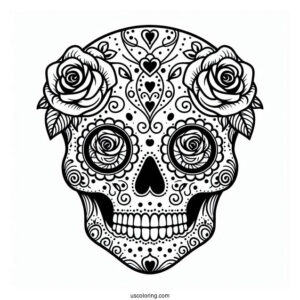 Rosey Eyed Sugar Skulls Coloring Page