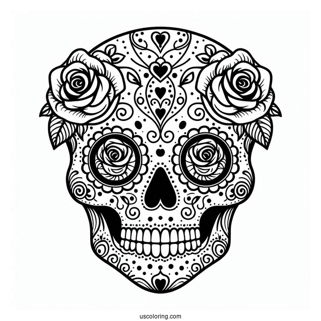 Rosey Eyed Sugar Skulls Coloring Page