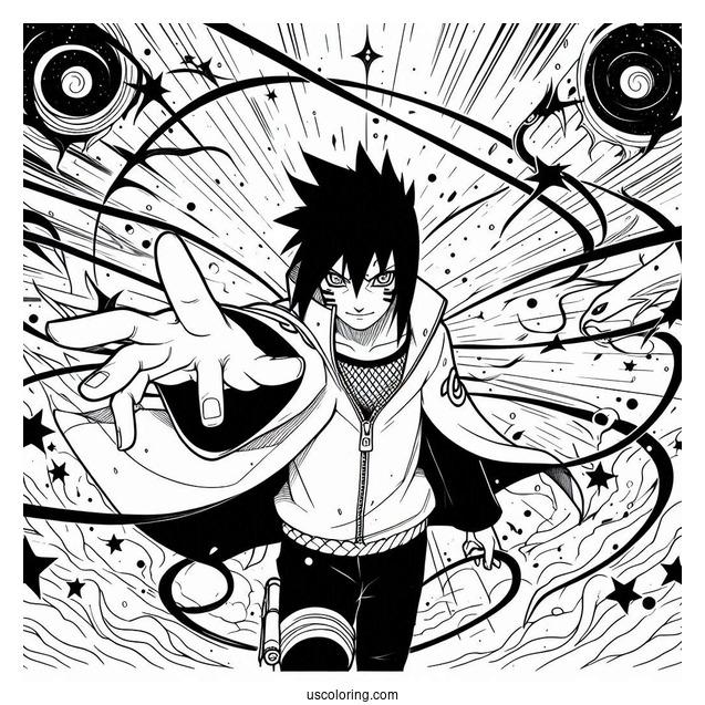 Uchiha Sasuke Coloring Page Using Susanoo In Battle