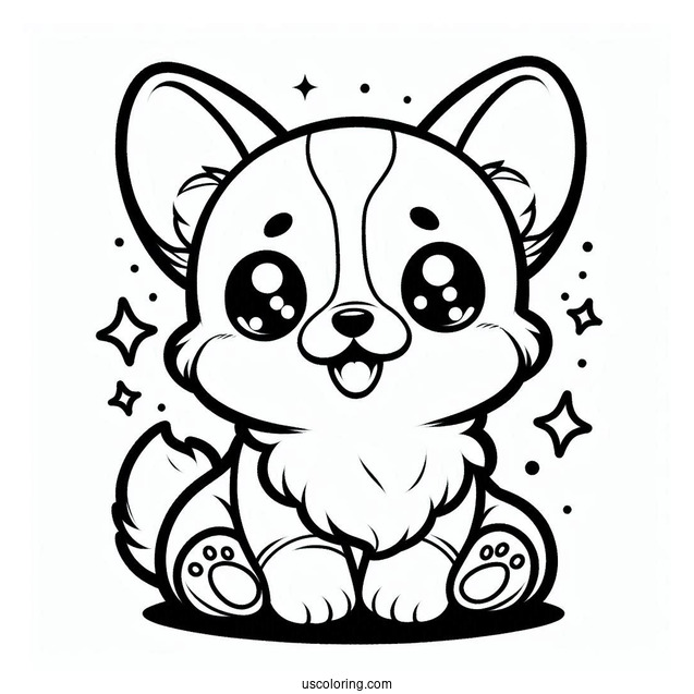 Cute Kawaii Corgi To Color