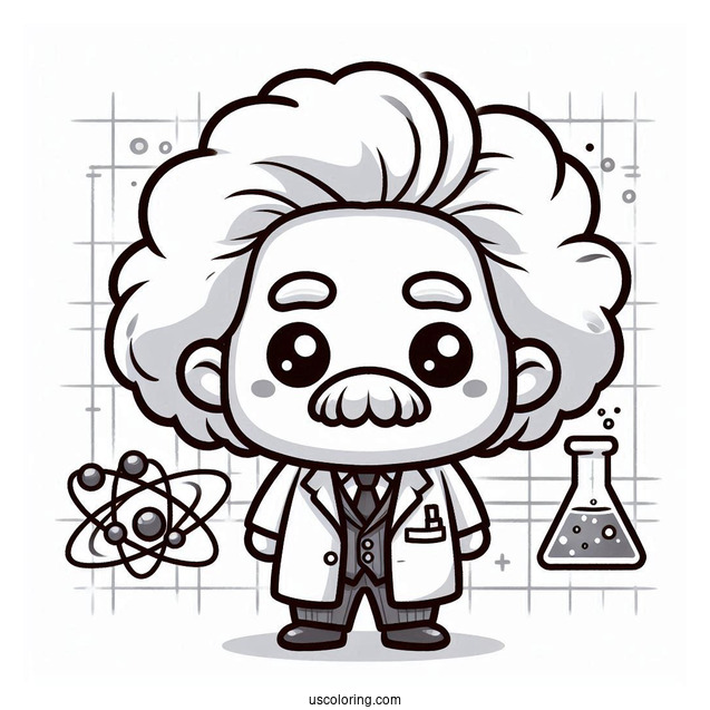 Science Coloring Page Of Chibi Albert Einstein For Kids