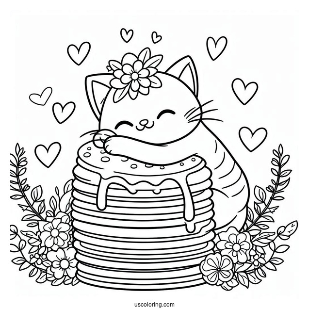 Cat Hugging Pancake Coloring Page Tower