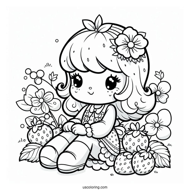 Strawberry Shortcake Coloring Page Sitting On Flower