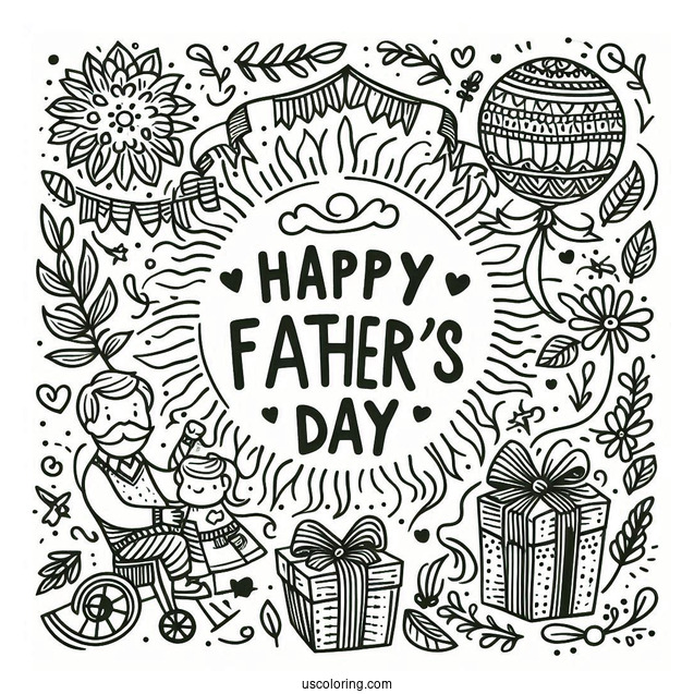Festive Happy Father's Day Coloring Page Of Words For Kids