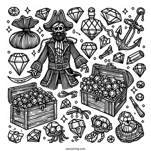 Pirates Gold and Gem Bounty To Color