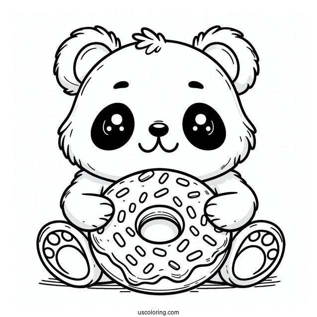 Panda Coloring Page Donut Treat with Ears and Face For Preschoolers